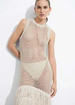 Best Sale & Other Stories Robe Midi Crochetée à Franges Blanc