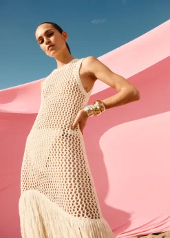 Best Sale & Other Stories Robe Midi Crochetée à Franges Blanc