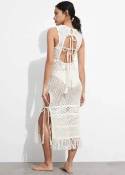 Shop & Other Stories Robe Midi Crochetée à Franges Blanc