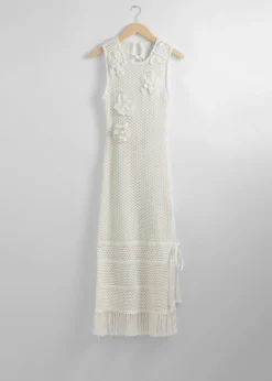 Shop & Other Stories Robe Midi Crochetée à Franges Blanc