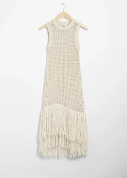 Best Sale & Other Stories Robe Midi Crochetée à Franges Blanc