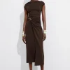 Discount & Other Stories Robe Midi Drapée Marron