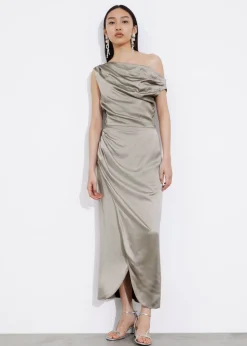 Best Sale & Other Stories Robe Midi Drapée En Satin Gris
