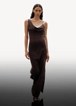 Hot & Other Stories Robe Midi Drapée En Soie Marron