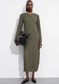 Store & Other Stories Robe Midi Effet Froissé Kaki