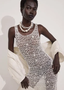 Cheap & Other Stories Robe Midi En Crochet Perlé Blanc