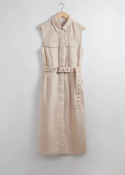 Cheap & Other Stories Robe Midi En Lin De Style Utilitaire Beige