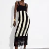 Cheap & Other Stories Robe Midi En Maille à Franges Noir/Blanc
