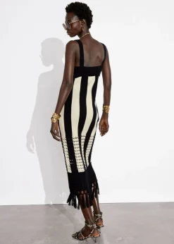 Cheap & Other Stories Robe Midi En Maille à Franges Noir/Blanc