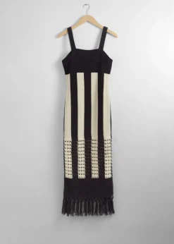 Cheap & Other Stories Robe Midi En Maille à Franges Noir/Blanc