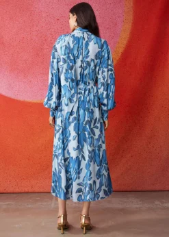 Store & Other Stories Robe Midi Portefeuille Avec Lien à Nouer Au Col Imprimé floral bleu