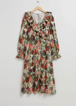 Shop & Other Stories Robe Midi Volantée Vert/Rose/Rouge