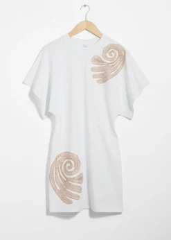 Clearance & Other Stories Robe T-shirt Courte Brodée Blanc