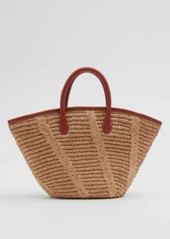 Fashion & Other Stories Sac Fourre-tout En Paille à Bordures En Cuir Beige