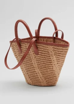 Fashion & Other Stories Sac Fourre-tout En Paille à Bordures En Cuir Beige