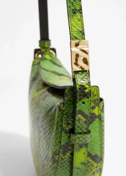 New & Other Stories Sac Porté épaule En Cuir Effet Serpent Vert