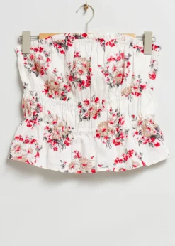 Outlet & Other Stories Top Bustier élastique Avec Broderies Broderie fleurie blanche