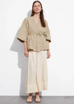 Store & Other Stories Veste Ceinturée En Soie Mélangée Beige