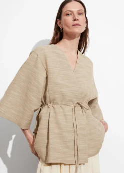 Store & Other Stories Veste Ceinturée En Soie Mélangée Beige