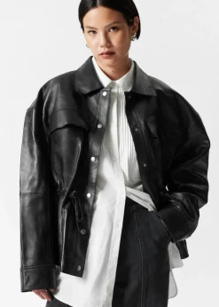 Discount & Other Stories Veste En Cuir à Cordon De Serrage Noir