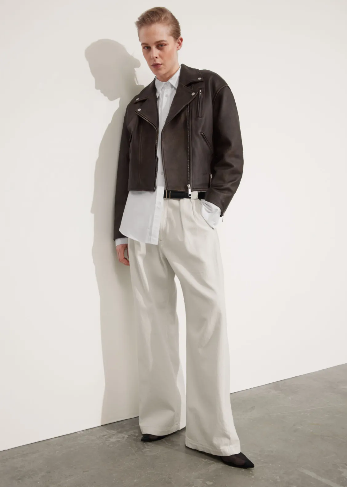 New & Other Stories Veste Motard Oversize En Cuir Marron vintage