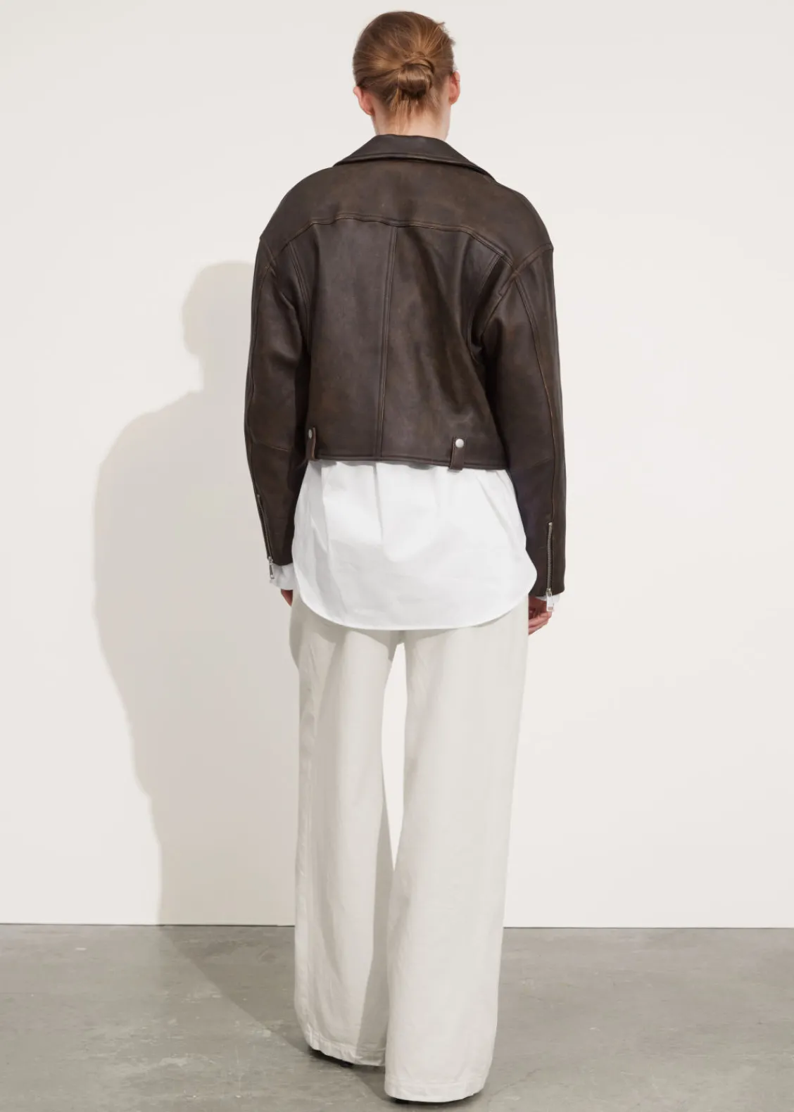 New & Other Stories Veste Motard Oversize En Cuir Marron vintage