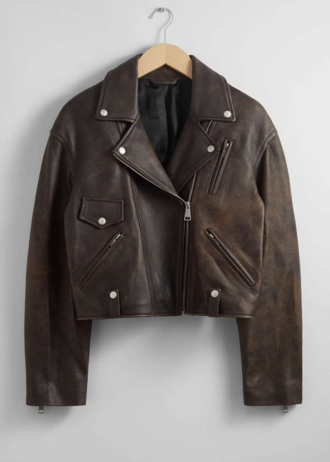 New & Other Stories Veste Motard Oversize En Cuir Marron vintage