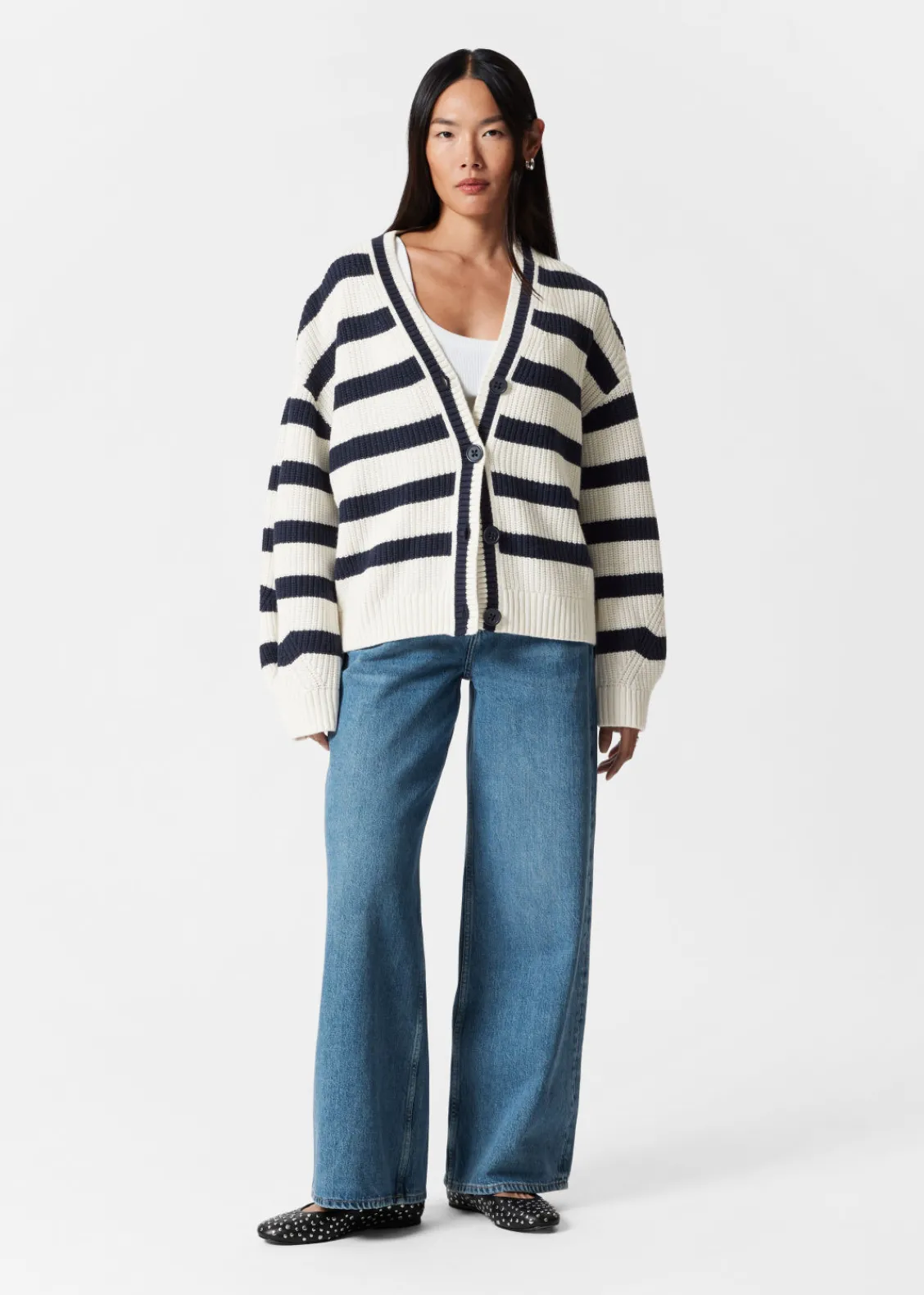 Online & Other Stories Cardigan En Maille Rayée Bleu marine/Blanc