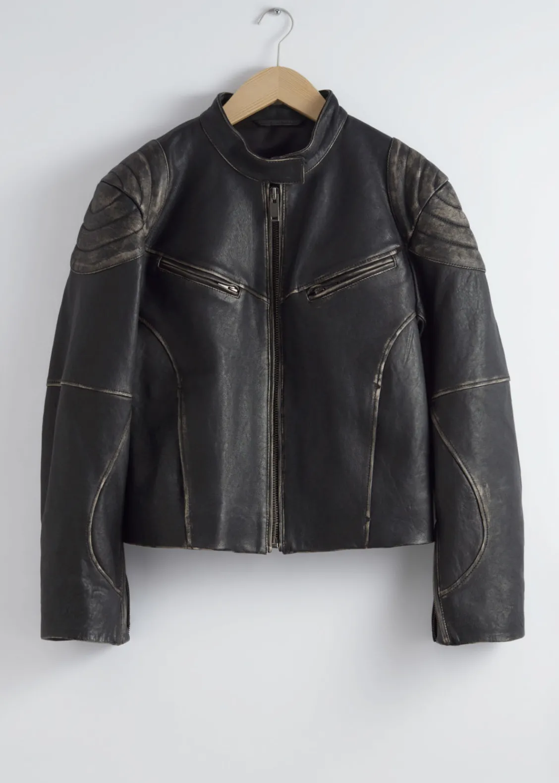 Outlet & Other Stories Veste En Cuir Surpiquée Noir